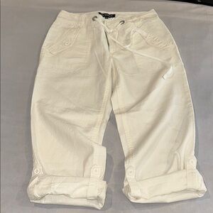 Lady Hathaway Pants Women's Wide Leg Cream Draw String Rolled Up Capris Sz 8x30